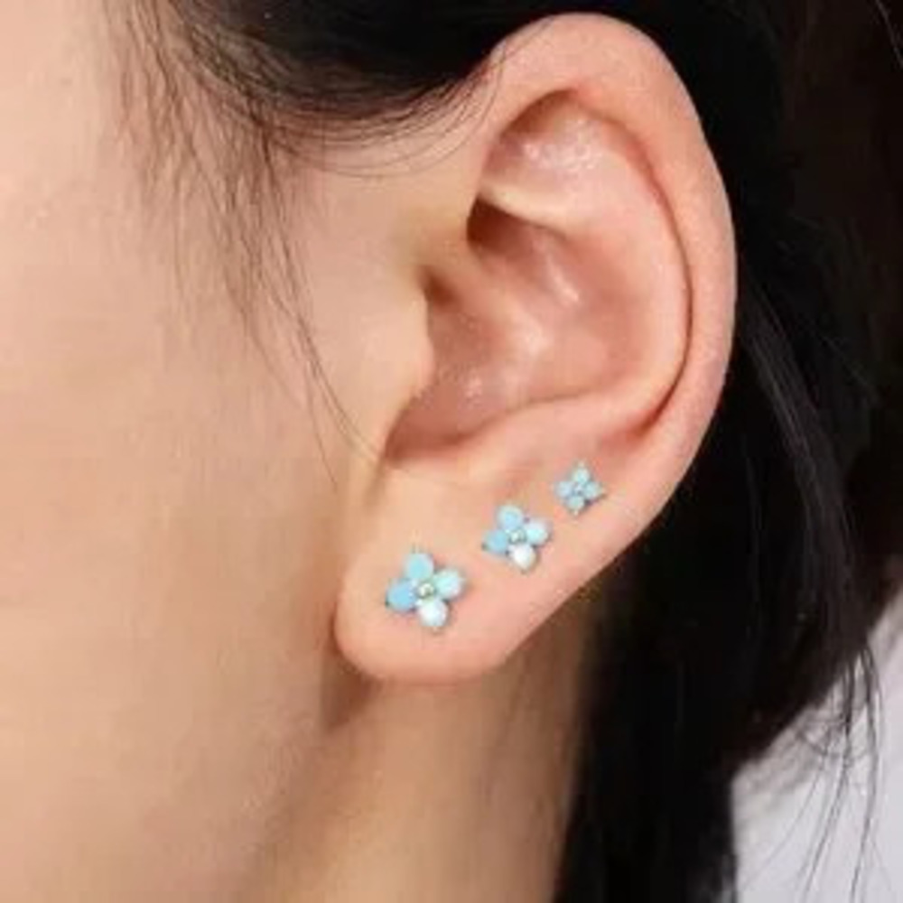 Turquoise four Leaf Stud Earrings 3 pcs